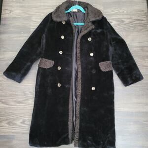 1960s Vintage Womens Fingerhut Fashions Faux Fur Coat M Brown Long Trench USA